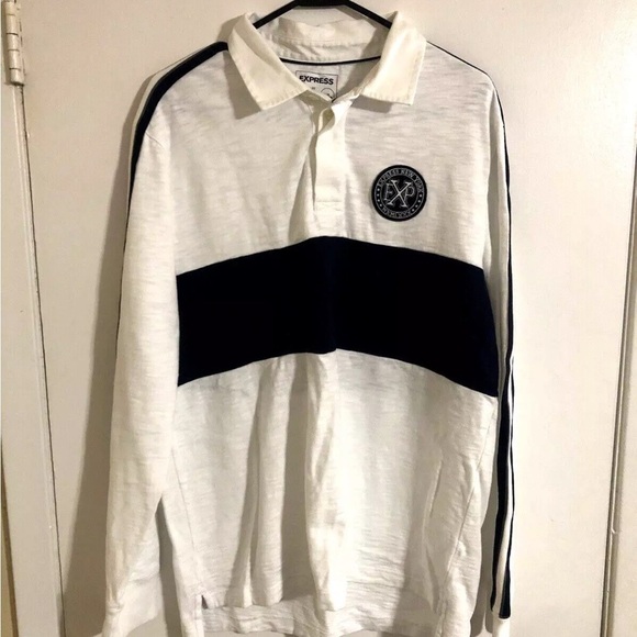 Express New York Men’s Long Sleeve White Relaxed  Fit T- Shirt, Size Large - Picture 1 of 3